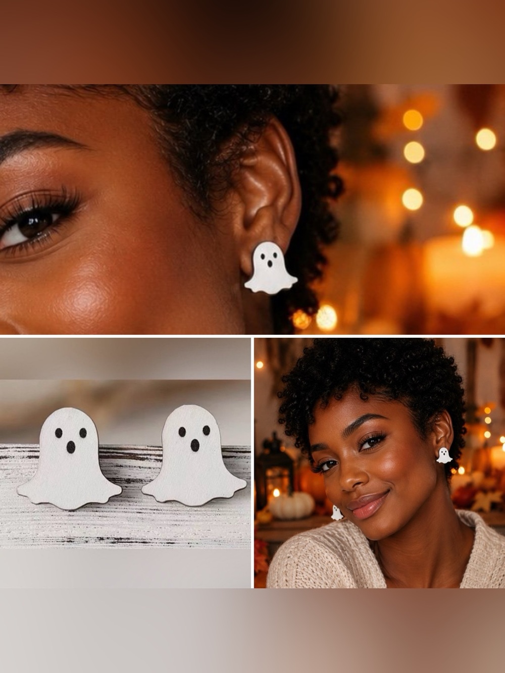 3/$15 Simple Wooden Ghost Earrings Halloween Goth Fall Autumn